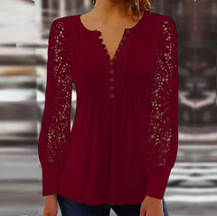 【🔥Oferta ograniczona czasowo🔥】【S-3XL：40-80KG】Nowy koronkowy V-neck long-sleeved top nie jest łatwy do pill, miękkie i nie przebić skórę, wszechstronny i smukły