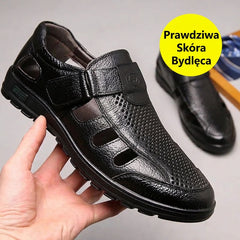 【39-44】👍Męskie oddychające sandały letnie ze skóry naturalnej