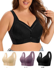 🔥Oferta ograniczona czasowo🔥（3 szt）💕🎁【45kg-155kg】Oversized oddychający biustonosz z miękkiej bawełny, zapinany z przodu na guziki