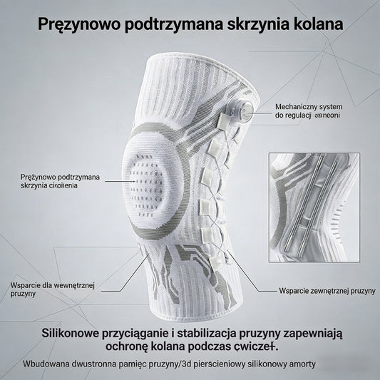 🔥Gorąca sprzedaż🔥🦵🦵Silikonowa sportowa opaska kompresyjna na kolano z podparciem sprężynowym, amortyzująca wstrząsy, do biegania i fitnessu
