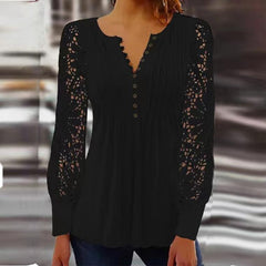 【🔥Oferta ograniczona czasowo🔥】【S-3XL：40-80KG】Nowy koronkowy V-neck long-sleeved top nie jest łatwy do pill, miękkie i nie przebić skórę, wszechstronny i smukły