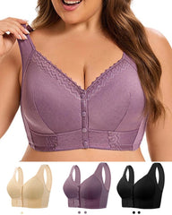 🔥Oferta ograniczona czasowo🔥（3 szt）💕🎁【45kg-155kg】Oversized oddychający biustonosz z miękkiej bawełny, zapinany z przodu na guziki