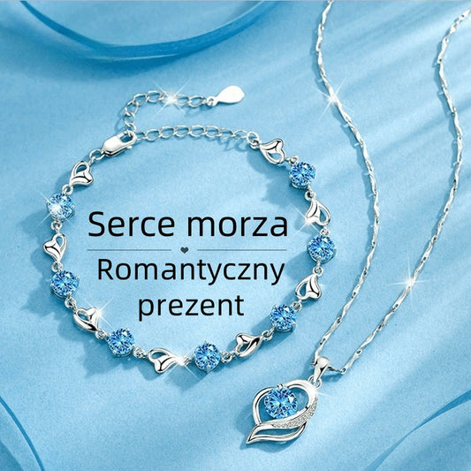 ✨✨【Kup 1, a 1 otrzymasz gratis】💎Serce oceanu 925 srebro bransoletka + naszyjnik zestaw-4238649.